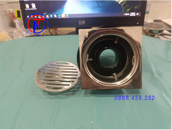 Phễu thu sàn D60. Chống thấm, Điều chỉnh. Thân Gang+Nắp Inox 304. Kiểu D1