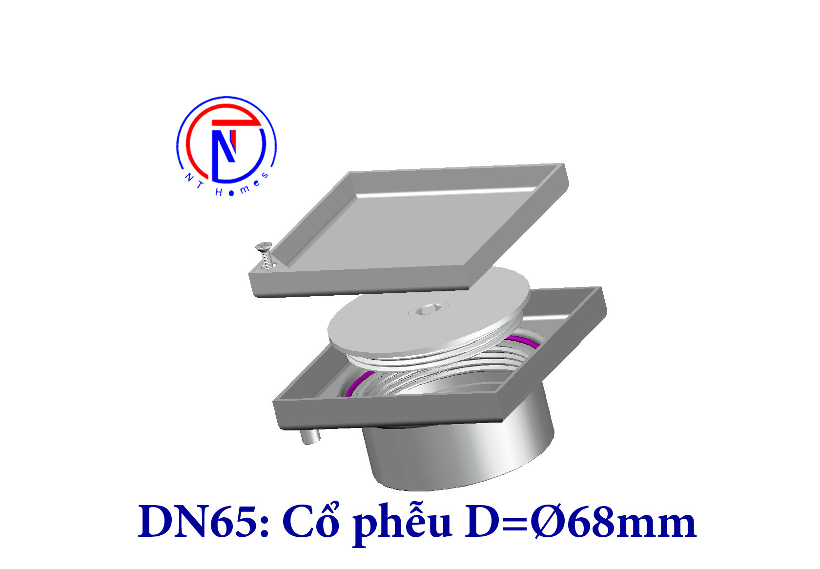Thông tắc sàn lát gạch Inox 304 DN65 Kiểu O8